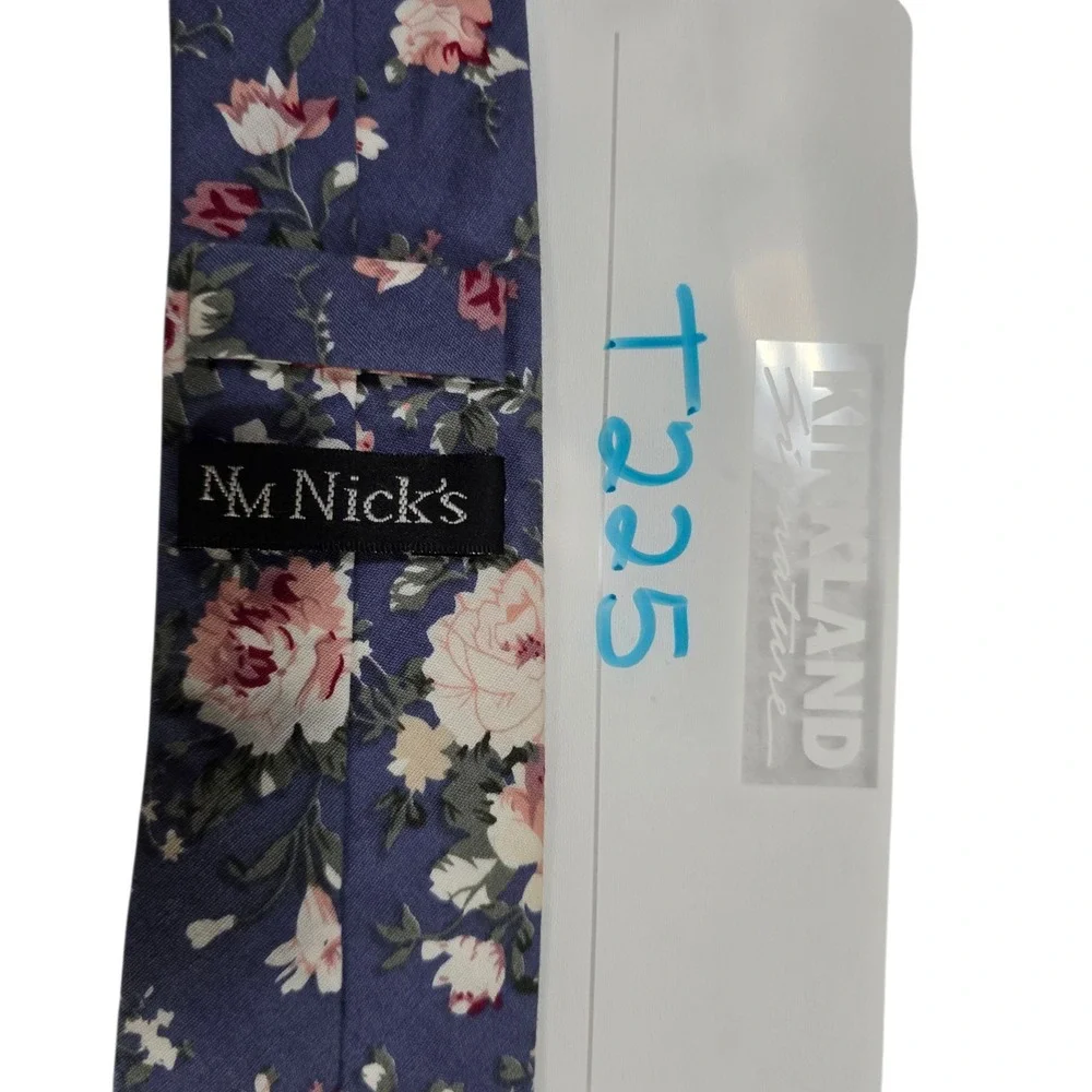 NM Nicks Mens‎ Necktie Blue Cotton Skinny Floral Pattern Handmade Novelty Casual